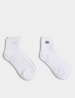 Sweaty Betty 2pk Logo Cotton Rich Ankle High Socks -Marks and Spencer Shop 2pk logo cotton rich ankle high socks 5