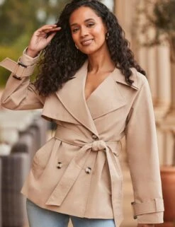 Belted Double Breasted Short Trench-Style Coat -Marks and Spencer Shop Belted Double Breasted Short Trench Style Coat 2