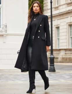 Black Double Breasted Longline Coat