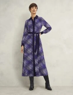 Checked Collared Midaxi Shirt Dress