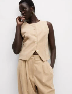 Collarless Suedette Waistcoat