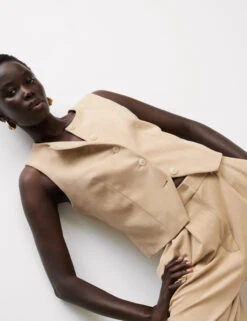 Collarless Suedette Waistcoat -Marks and Spencer Shop Collarless Suedette Waistcoat 4