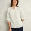 Cotton Blend Frill Detail Broderie Blouse -Marks and Spencer Shop Cotton Blend Frill Detail Broderie Blouse