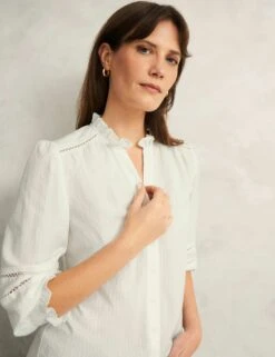 Cotton Blend Frill Detail Broderie Blouse 21 Cotton Blend Frill Detail Broderie Blouse -Marks and Spencer Shop Cotton Blend Frill Detail Broderie Blouse 3