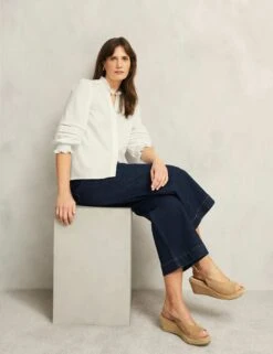 Cotton Blend Frill Detail Broderie Blouse 22 Cotton Blend Frill Detail Broderie Blouse -Marks and Spencer Shop Cotton Blend Frill Detail Broderie Blouse 4