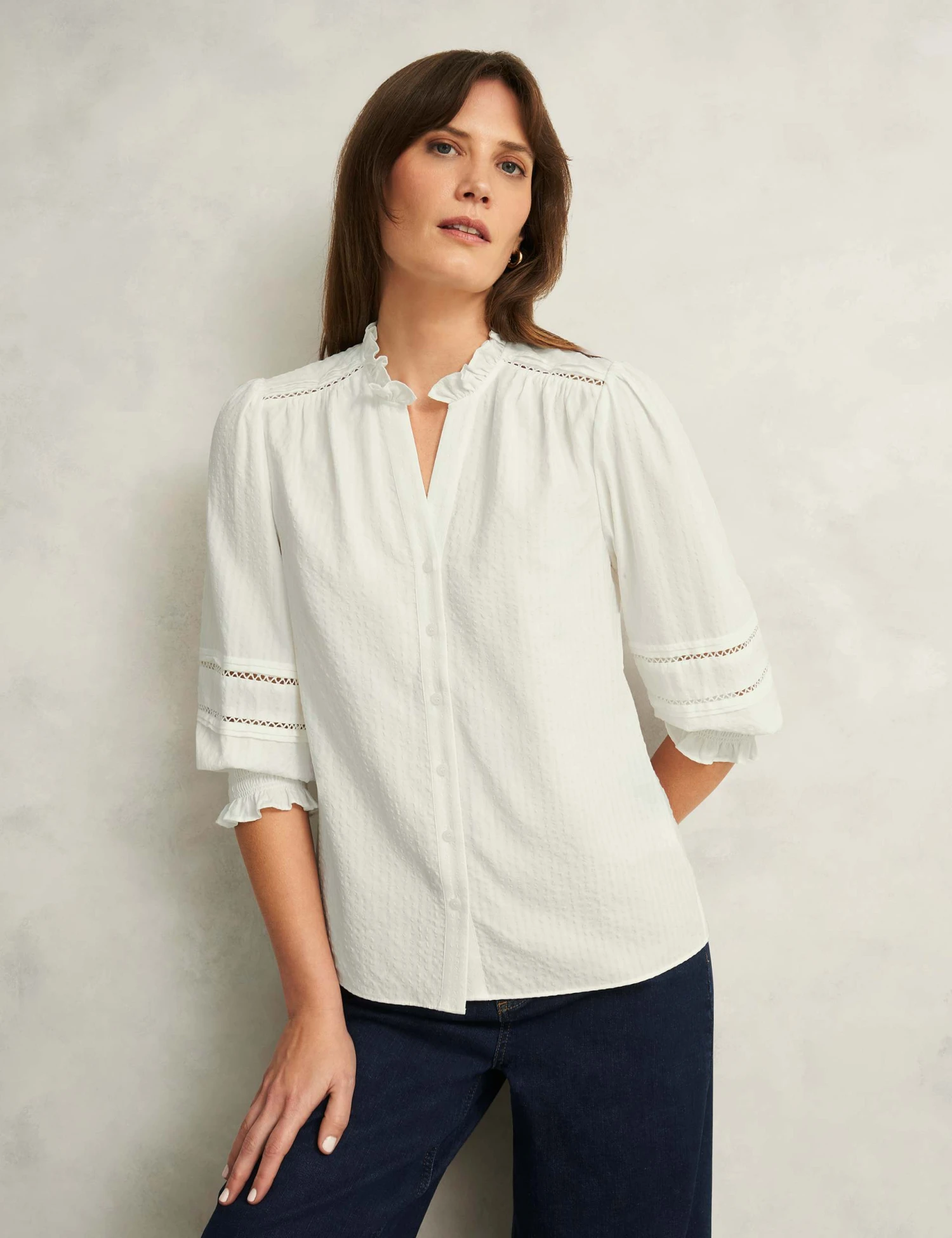 Cotton Blend Frill Detail Broderie Blouse 3 Cotton Blend Frill Detail Broderie Blouse