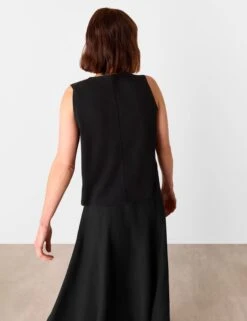 Whistles Cotton Rich Crew Neck Button Through Waistcoat -Marks and Spencer Shop Cotton Rich Crew Neck Button Through Waistcoat 3