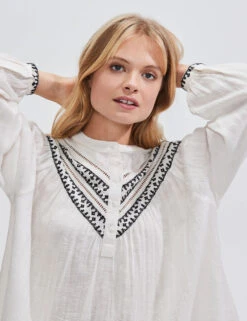 Cotton Rich Embroidered Relaxed Blouse -Marks and Spencer Shop Cotton Rich Embroidered Relaxed Blouse 2