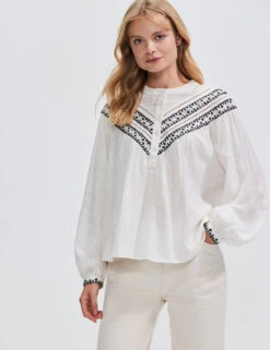 Cotton Rich Embroidered Relaxed Blouse