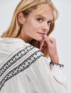 Cotton Rich Embroidered Relaxed Blouse -Marks and Spencer Shop Cotton Rich Embroidered Relaxed Blouse 3