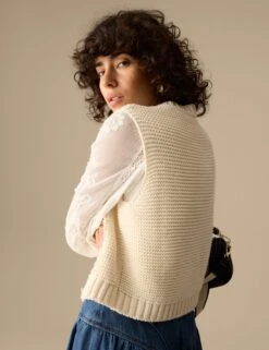 Cotton Rich Knitted Crew Neck Waistcoat 16 Cotton Rich Knitted Crew Neck Waistcoat -Marks and Spencer Shop Cotton Rich Knitted Crew Neck Waistcoat 3