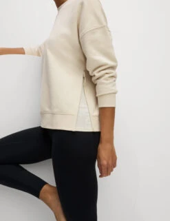 Cotton Rich Mesh Panel Relaxed Sweatshirt