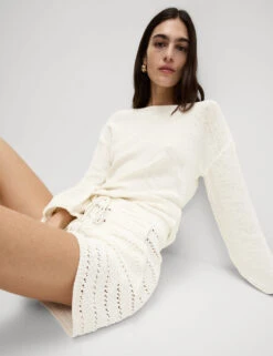 Cotton Rich Open Stitch Beach Shorts -Marks and Spencer Shop Cotton Rich Open Stitch Beach Shorts 2