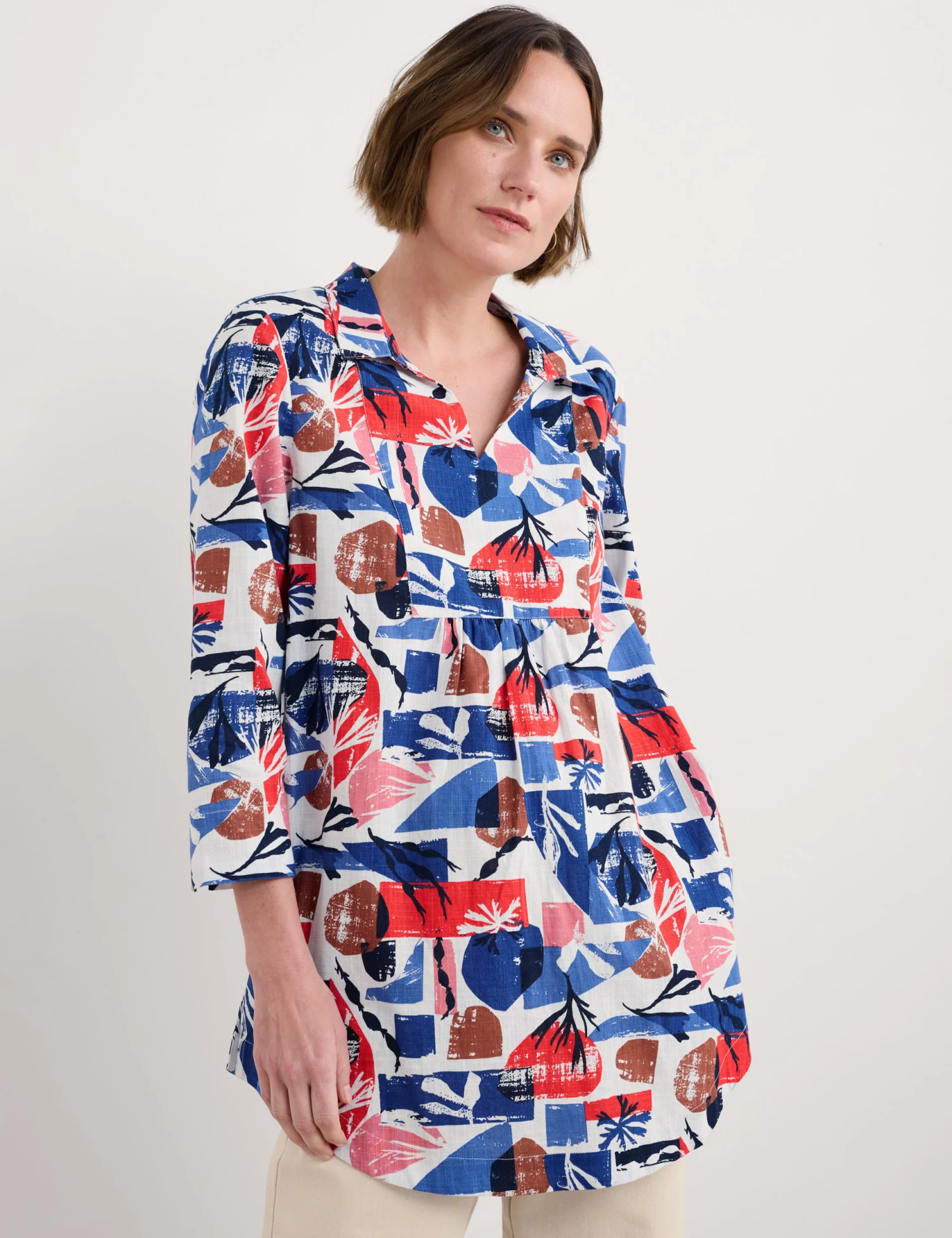 Cotton Rich Printed Notch Neck Relaxed Tunic 4 Cotton Rich Printed Notch Neck Relaxed Tunic - Image 3