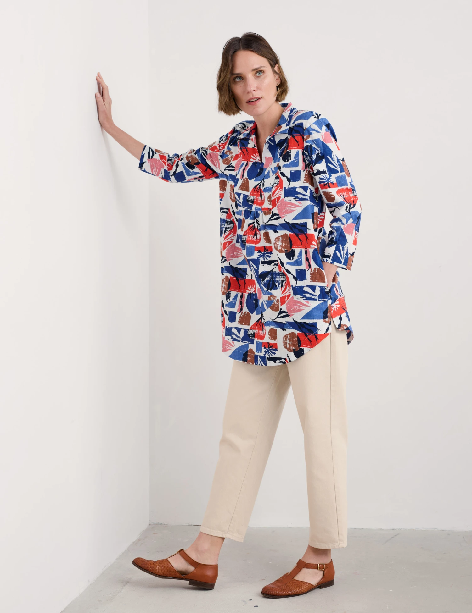 Cotton Rich Printed Notch Neck Relaxed Tunic 2 Cotton Rich Printed Notch Neck Relaxed Tunic