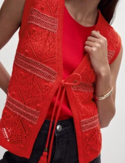 Cotton Rich Slim Textured Cropped Waistcoat -Marks and Spencer Shop Cotton Rich Slim Textured Cropped Waistcoat 5