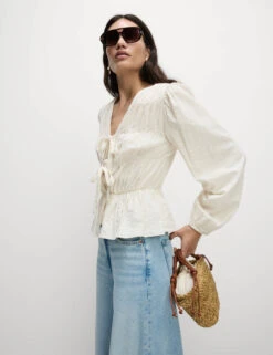 Cotton Rich Tie Front Blouse -Marks and Spencer Shop Cotton Rich Tie Front Blouse 3