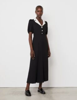 Crepe Collared Midi Tea Dress