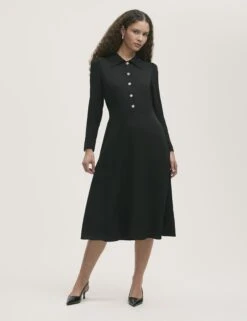 Crepe Textured Midi Shirt Dress