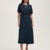 Crepe Tie Neck Frill Detail Midi Tea Dress