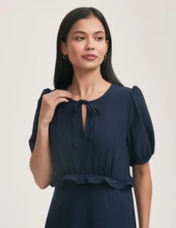 Crepe Tie Neck Frill Detail Midi Tea Dress -Marks and Spencer Shop Crepe Tie Neck Frill Detail Midi Tea Dress 3
