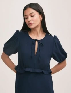 Crepe Tie Neck Frill Detail Midi Tea Dress -Marks and Spencer Shop Crepe Tie Neck Frill Detail Midi Tea Dress 4