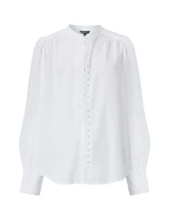 Marks and Spencer Shop -Marks and Spencer Shop Crew Neck Button Through Puff Sleeve Blouse 1