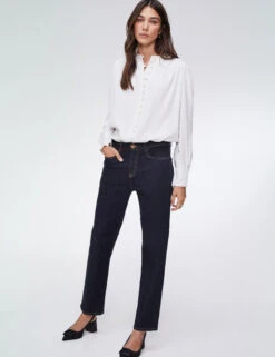 Crew Neck Button Through Puff Sleeve Blouse -Marks and Spencer Shop Crew Neck Button Through Puff Sleeve Blouse 4