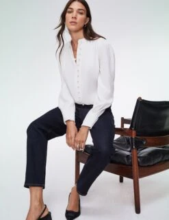 Crew Neck Button Through Puff Sleeve Blouse -Marks and Spencer Shop Crew Neck Button Through Puff Sleeve Blouse 8