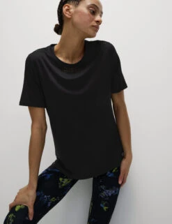 Crew Neck Laser Cut Relaxed T-Shirt -Marks and Spencer Shop Crew Neck Laser Cut Relaxed T Shirt 2