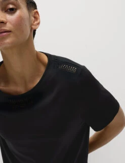 Crew Neck Laser Cut Relaxed T-Shirt -Marks and Spencer Shop Crew Neck Laser Cut Relaxed T Shirt 5