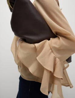 Crew Neck Ruffle Sleeve Blouse