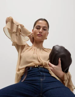 Crew Neck Ruffle Sleeve Blouse -Marks and Spencer Shop Crew Neck Ruffle Sleeve Blouse 4