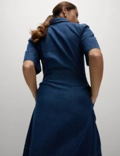 Denim Button Front Midi Shirt Dress -Marks and Spencer Shop Denim Button Front Midi Shirt Dress 4