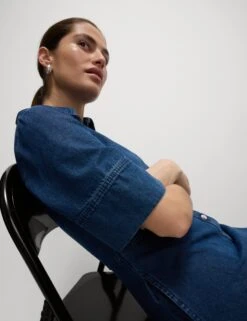 Denim Button Front Midi Shirt Dress -Marks and Spencer Shop Denim Button Front Midi Shirt Dress 5