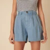 Denim High Waist Pleat Front Shorts -Marks and Spencer Shop Denim High Waist Pleat Front Shorts