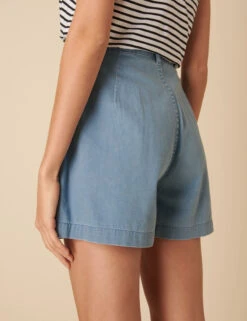 Denim High Waist Pleat Front Shorts 12 Denim High Waist Pleat Front Shorts -Marks and Spencer Shop Denim High Waist Pleat Front Shorts 2