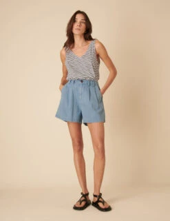 Denim High Waist Pleat Front Shorts 13 Denim High Waist Pleat Front Shorts -Marks and Spencer Shop Denim High Waist Pleat Front Shorts 3