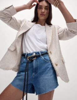 Denim Mom High Waisted Shorts 24 Denim Mom High Waisted Shorts -Marks and Spencer Shop Denim Mom High Waisted Shorts 3