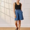 Denim Pleat Front Long Shorts -Marks and Spencer Shop Denim Pleat Front Long Shorts