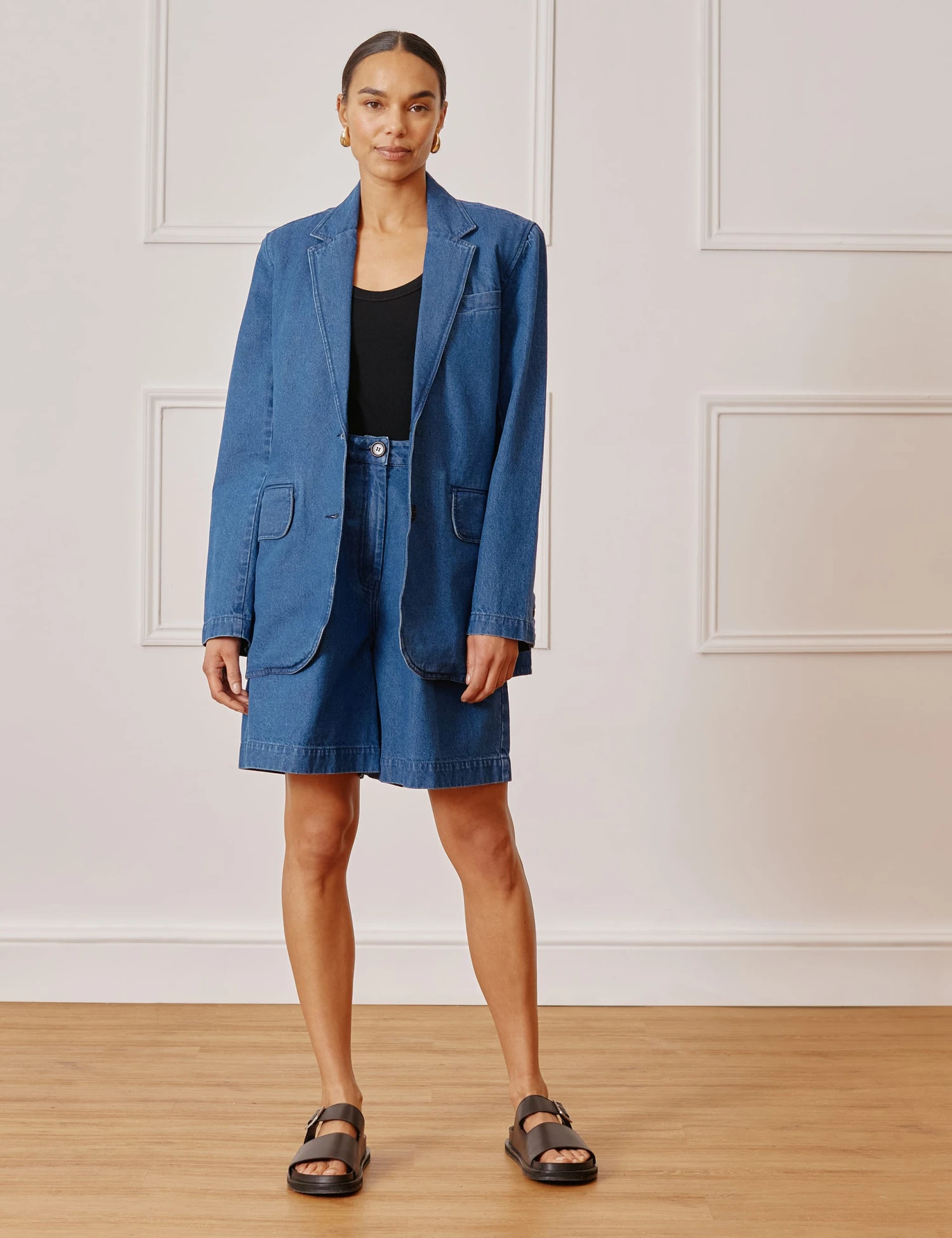 Denim Pleat Front Long Shorts 7 Denim Pleat Front Long Shorts - Image 5