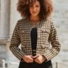 Dogtooth Print Boucle Collarless Jacket