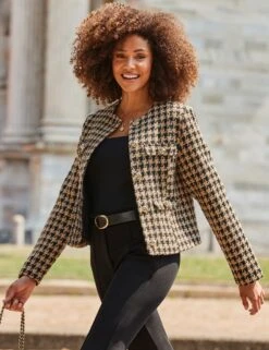 Dogtooth Print Boucle Collarless Jacket -Marks and Spencer Shop Dogtooth Print Boucle Collarless Jacket 3