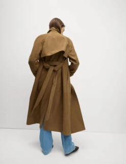 Double Breasted Longline Suedette Trench Coat