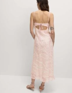 Embellished Lace Frill Midaxi Column Dress