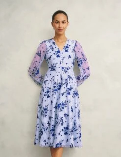 Embroidered V-Neck Midi Skater Dress