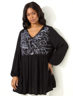 Embroidered V-Neck Tunic