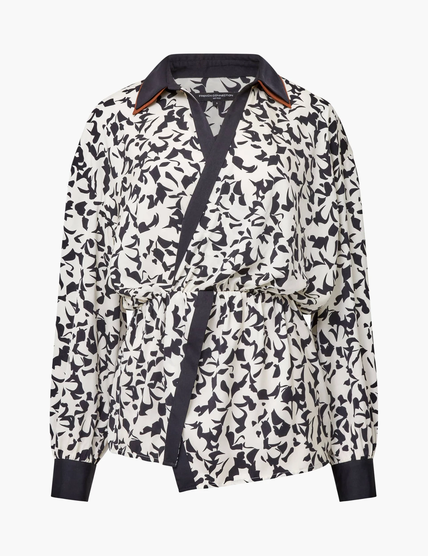 French Connection Floral Collared V-Neck Mock Wrap Shirt 3 French Connection Floral Collared V-Neck Mock Wrap Shirt