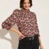 Floral Frill Neck Blouson Sleeve Blouse