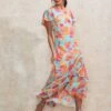 Floral Frill Sleeve Maxi Tiered Dress